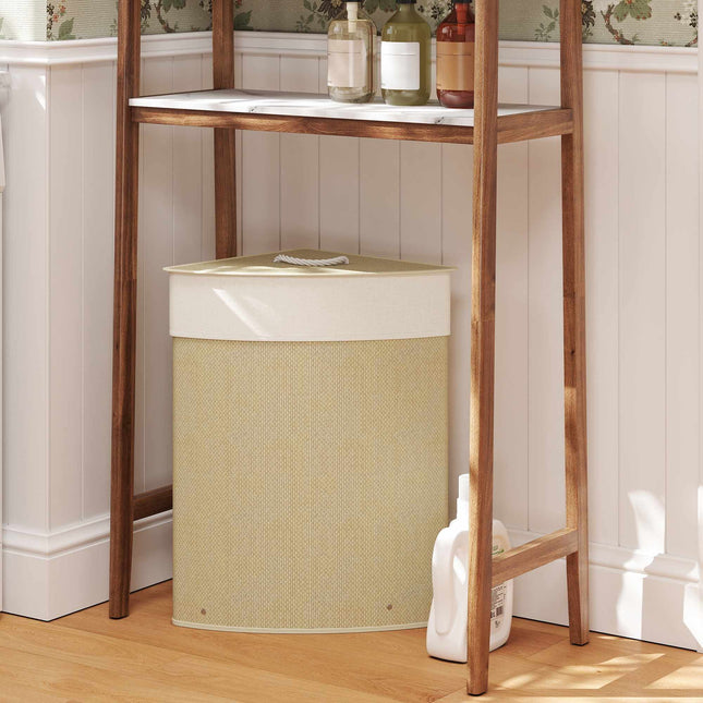 Panier à linge d'angle en bambou avec couvercle, 55 L, crème