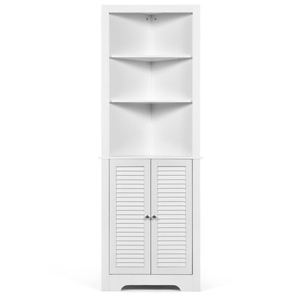 Eckbadezimmerschrank mit 3 offenen Regalen & 2 Lamellentüren