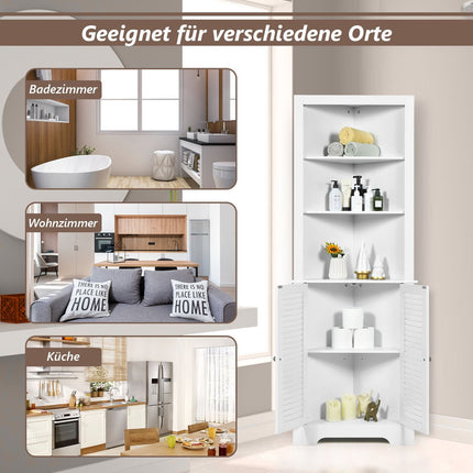Eckbadezimmerschrank mit 3 offenen Regalen & 2 Lamellentüren
