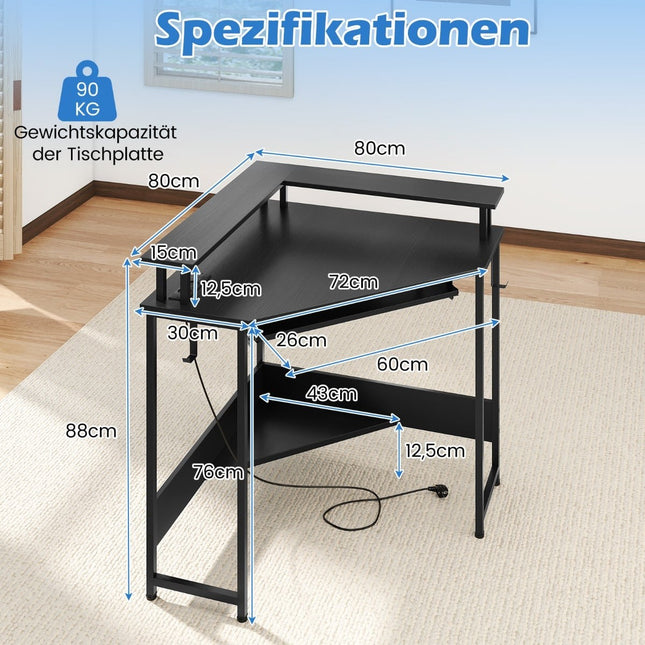 Eckschreibtisch mit Ladestation, LED, Tastaturauszug