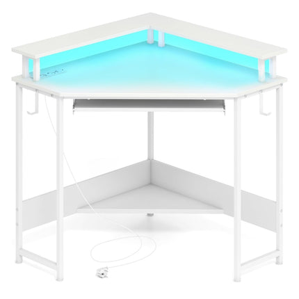 Bureau d'angle avec station de charge, éclairage LED et support pour écran