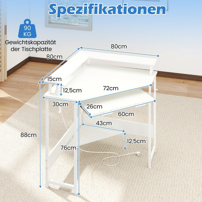 Eckschreibtisch mit Ladestation, LED, Monitorständer