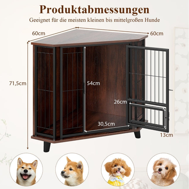 Cage d'angle pour chien avec porte pour les repas et porte verrouillable, gain de place