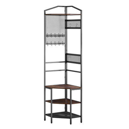 Corner Hall Tree Coat Rack with Shoe Shelves, Steel Frame