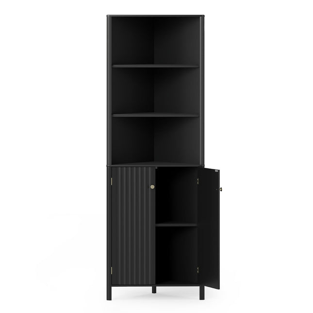 Meuble d'angle de cuisine, 2 portes et 5 étagères, noir, 173 cm