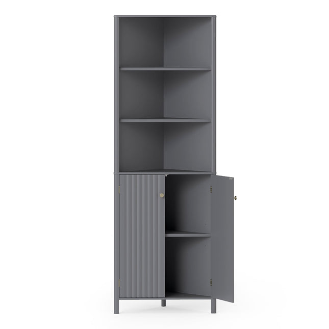 Meuble de cuisine d'angle à 2 portes et 5 étagères, gris