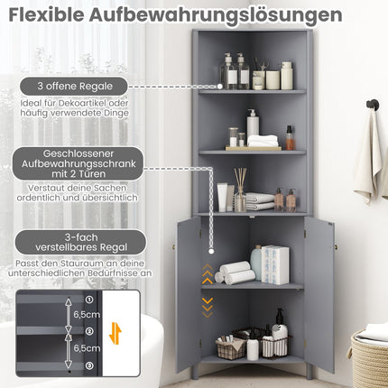 Kücheneckschrank mit 2 Türen und 5 Ablagen, Grau