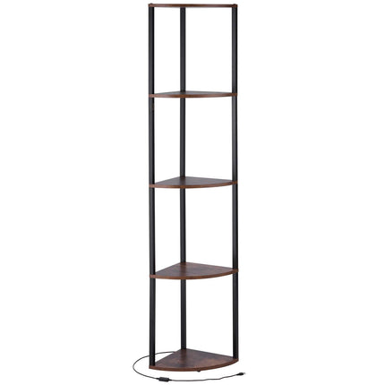 Corner Shelf, 5-Tier LED Tower, Metal Frame, Wood Shelves