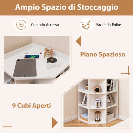 Étagère d'angle avec station de recharge, 9 cubes, blanche