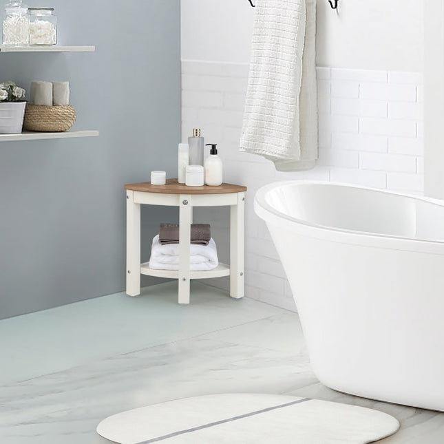 Tabouret de douche d'angle avec étagère, en PEHD imperméable, blanc