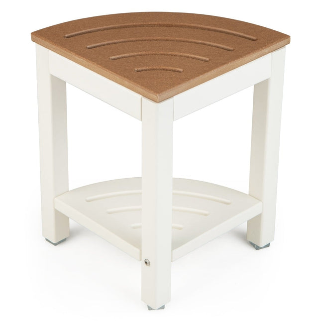 Tabouret de douche d'angle avec étagère, en PEHD imperméable, blanc