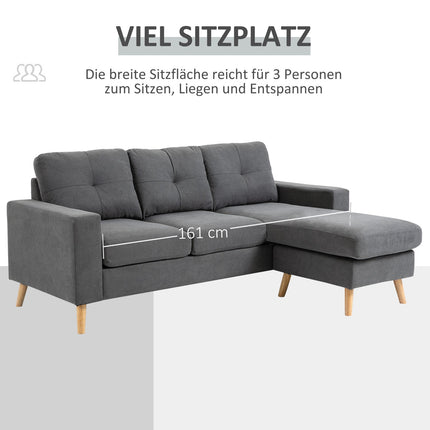L-Shape gray corner sofa, linen look, seats 3, 93X136X85 Cm