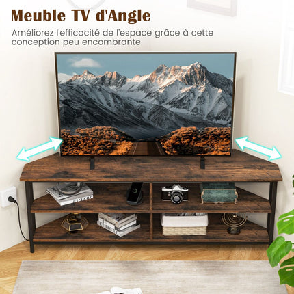 Meuble TV d'angle jusqu'à 65 pouces, USB-C, prises de courant
