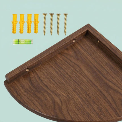 Corner Wall Shelf, Walnut, Wall-Mounted Semi-Circle