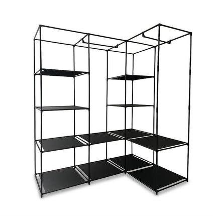 Eckkleiderschrank mit 2 Kleiderstangen und 12 Regalen