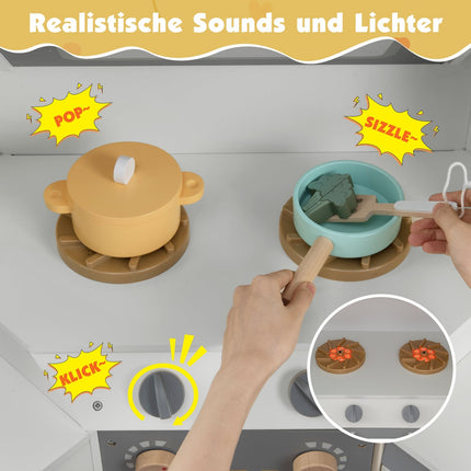 Cuisine d'angle en bois avec lumières et sons, grise