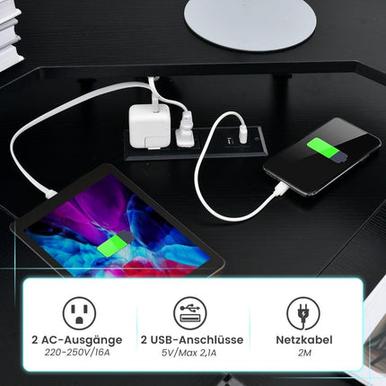 Eckschreibtisch mit Steckdose &amp; USB-Ladeanschluss &amp; Monitorständer schwarz
