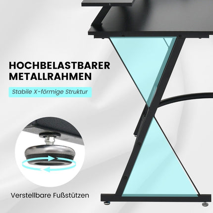 Eckschreibtisch mit Steckdose &amp; USB-Ladeanschluss &amp; Monitorständer schwarz