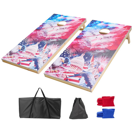 Cornhole Set 4x2 ft Solid Wood Boards, 8 Bean Bags, Carry Bag
