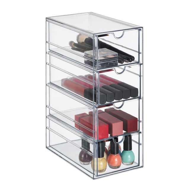 Organisateur de cosmétiques à 4 tiroirs - Rangement en plastique transparent