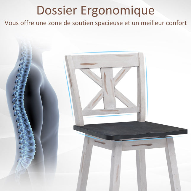 Ensemble de 2 tabourets de bar à hauteur de comptoir, pivotants de 61 cm (24 pouces), pieds en bois