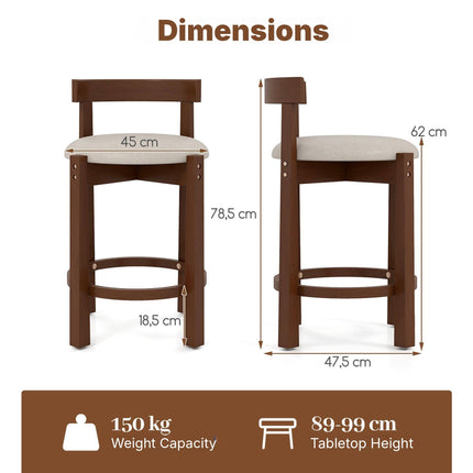 Counter Height Bar Stools Set of 2 with Backrests, Beige, 24 Inch Seat Height