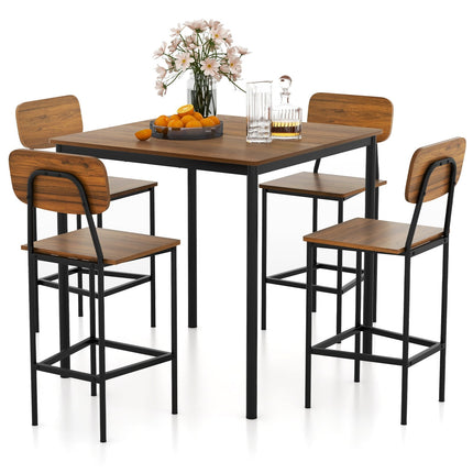 Ensemble de salle à manger avec tabourets hauts et 4 tabourets, marron foncé, MDF
