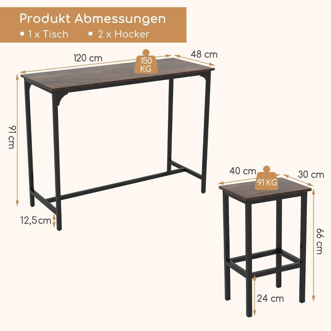 Essgruppe in Thekenhöhe mit Tisch und 2 Hockern, Braun