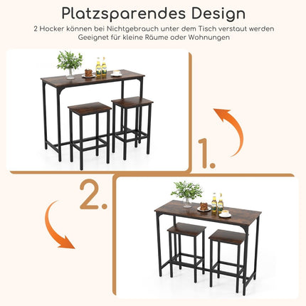 Ensemble de salle à manger à hauteur de comptoir avec table et 2 tabourets, marron