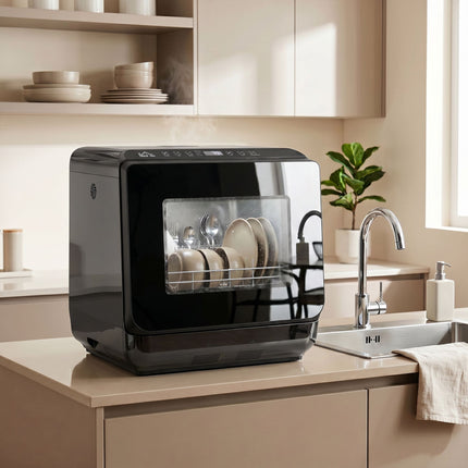Lave-vaisselle de comptoir, réservoir de 6 L, 5 programmes, séchage, noir