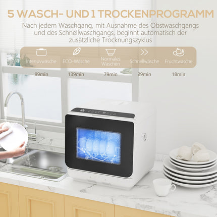 Lave-vaisselle de comptoir, cuve de 6 L, 5 programmes, affichage LED