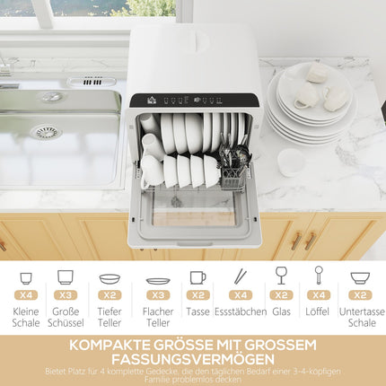 Lave-vaisselle de comptoir, cuve de 6 L, 5 programmes, affichage LED