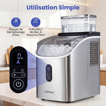Eiswürfelbereiter für die Arbeitsplatte, 15 kg/Tag, 13 Minuten, quadratische Eiswürfel, Silber