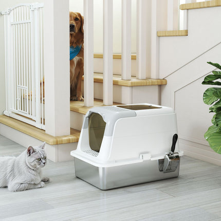 Bac à litière pour chat avec couvercle et pelle en acier inoxydable