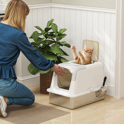 Bac à litière pour chat avec couvercle et pelle en acier inoxydable