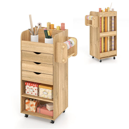 Chariot de rangement pour loisirs créatifs avec 3 tiroirs et 2 barres