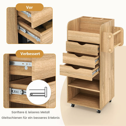 Chariot de rangement pour loisirs créatifs avec 3 tiroirs et 2 barres