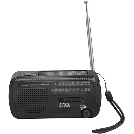 Kurbelradio mit Taschenlampe und Solarzelle Schwarz