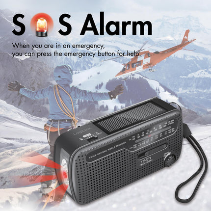 Kurbelradio mit Taschenlampe und Solarzelle Schwarz