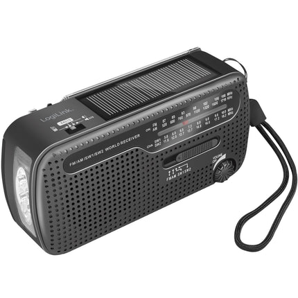 Kurbelradio mit Taschenlampe und Solarzelle Schwarz
