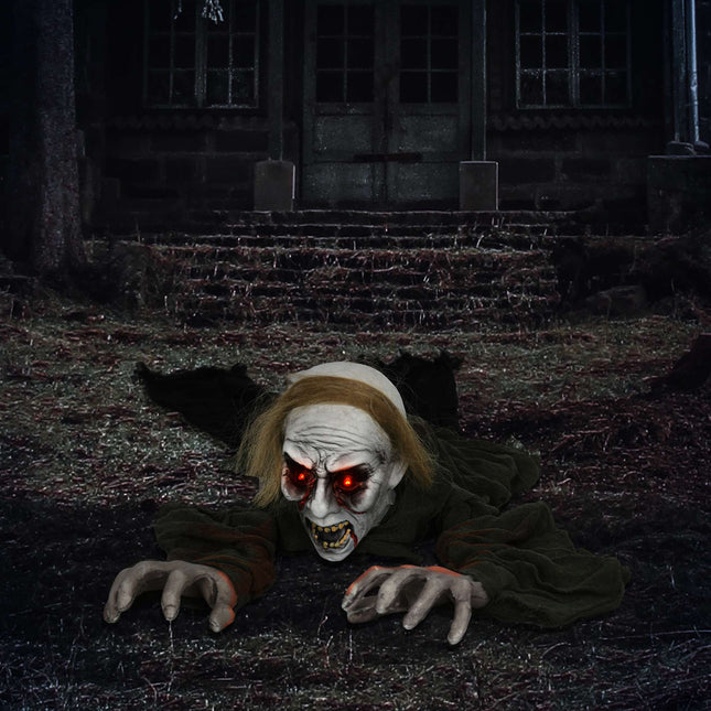 Kriechende Zombie-Halloween-Dekoration mit leuchtenden Augen