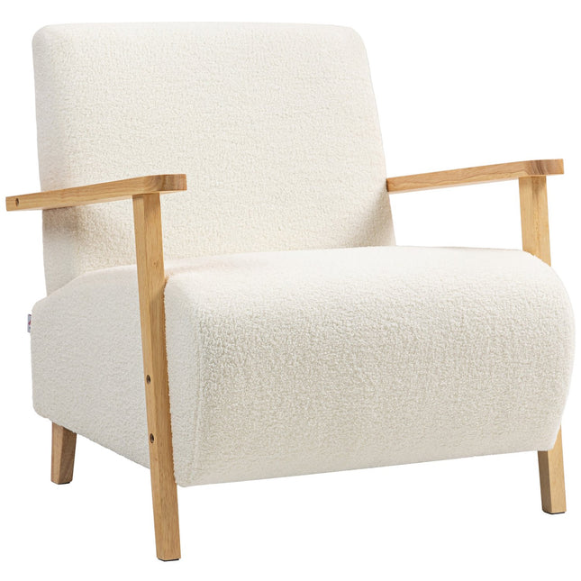 Fauteuil Sherpa crème, rembourré, pieds en bois, capacité de charge : 120 kg