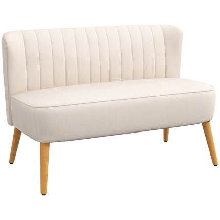 Cremeweißes 2-Sitzer-Sofa, strapazierfähiger Stoff, Holzbeine