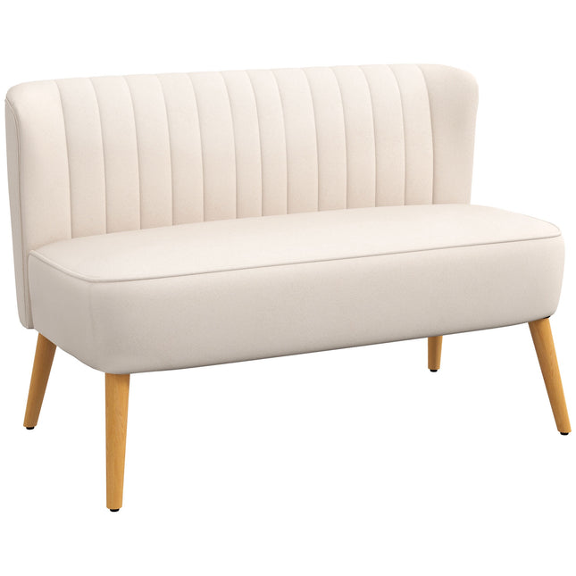 Cremeweißes 2-Sitzer-Sofa, strapazierfähiger Stoff, Holzbeine