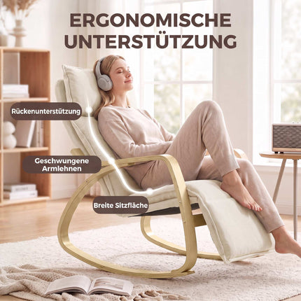 Cremeweißer Schaukelstuhl mit verstellbarer Fußstütze