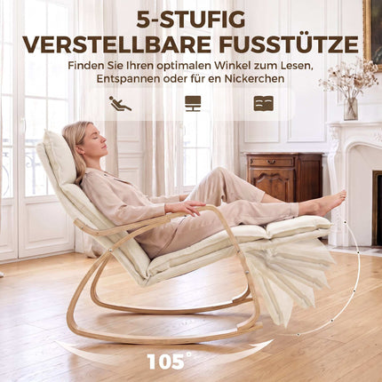 Cremeweißer Schaukelstuhl mit verstellbarer Fußstütze