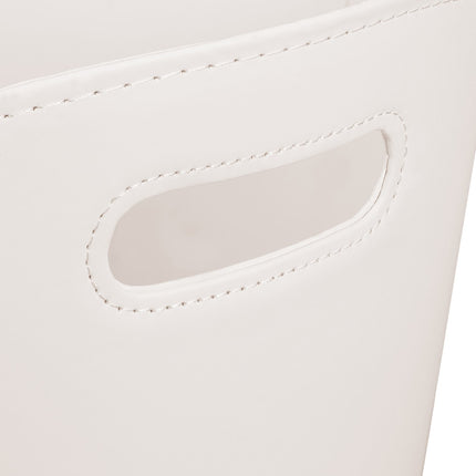 Panier en bois blanc crème et cuir artificiel
