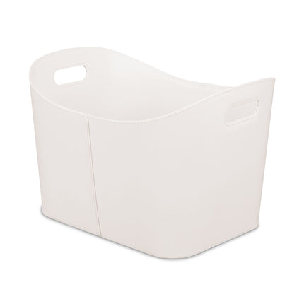 Panier en bois blanc crème et cuir artificiel