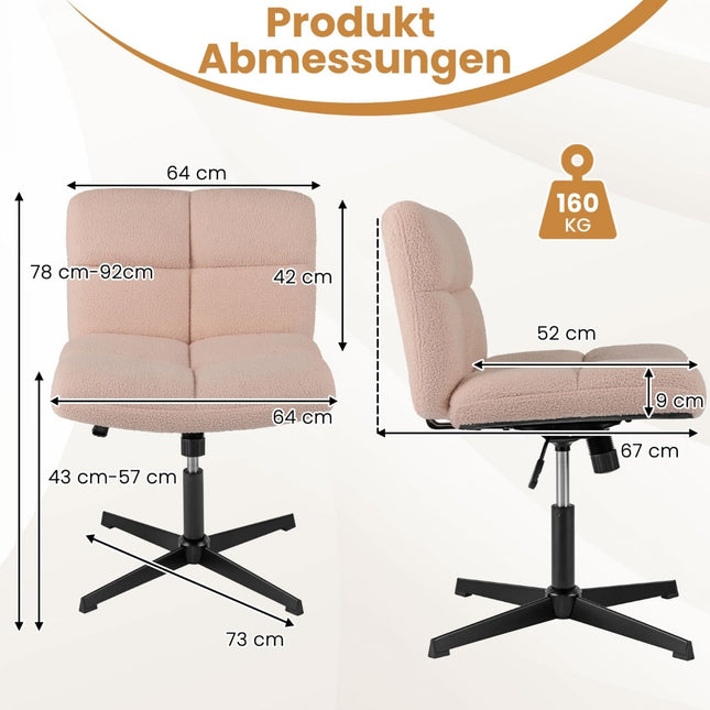 Bürostuhl mit gekreuzten Beinen, rosa Kunstfell, ergonomisches Design