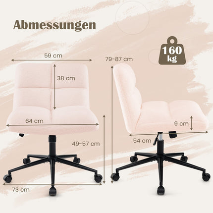 Chaise de bureau à pieds croisés avec roulettes, rose, hauteur réglable